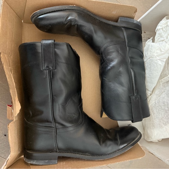 Made In USA - VTG Justin Men's Black Leather Boots Roper Style 3133 Size 11D
